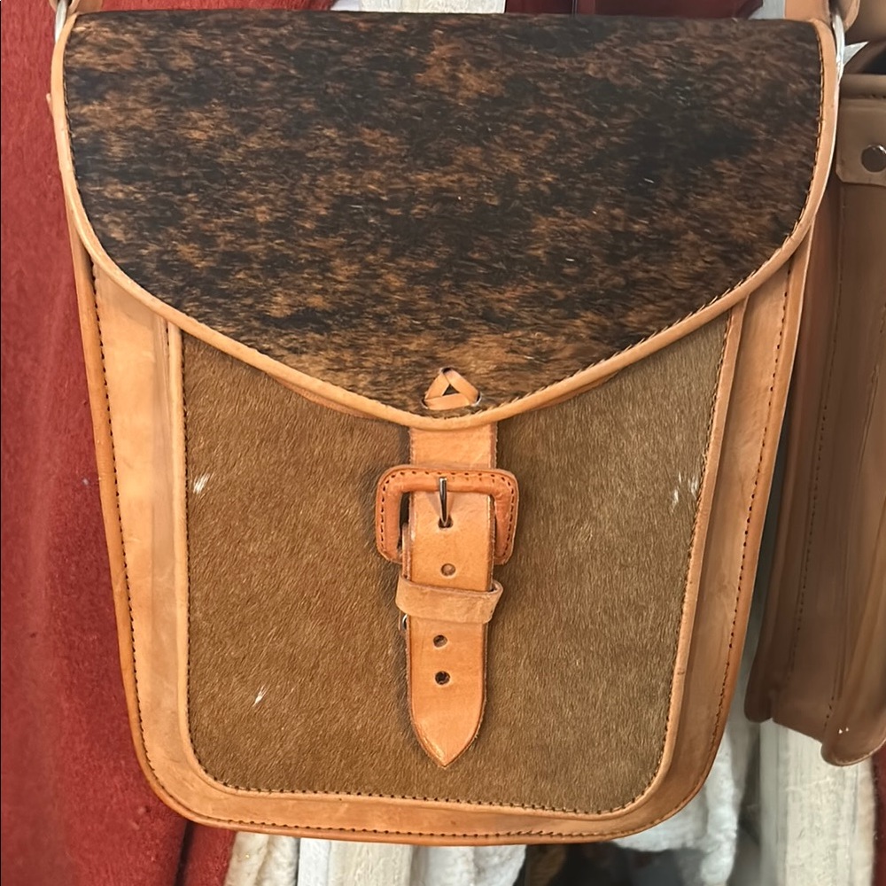 Tan and Brown Canvas Messenger Bag with Leather Flap